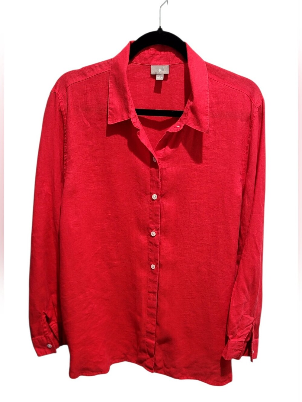 J.Jill 100% Linen Button Front Long Sleeve Blouse Red Size L
